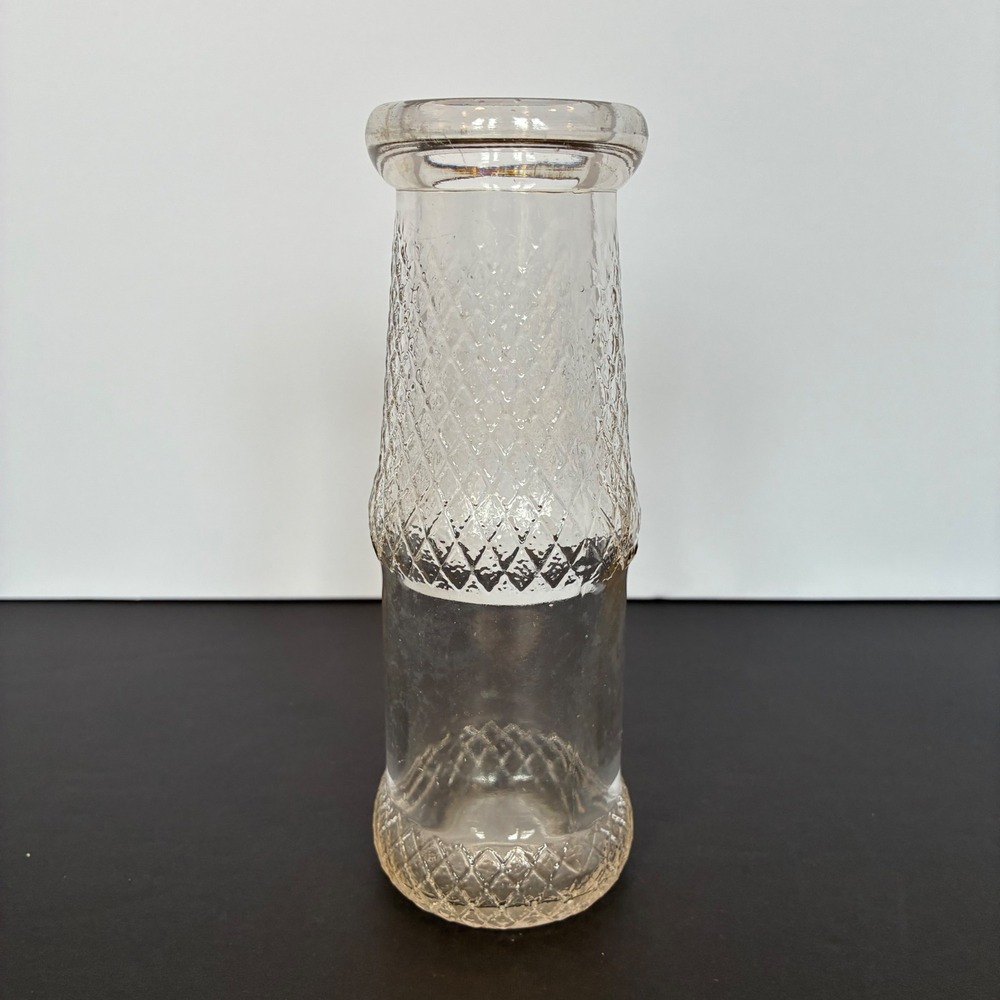 Duraglas Milk Bottle 1/2 Pint Diamond Quilted Vtg Glass Farmhouse Rustic Cottage